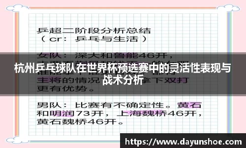 杭州乒乓球队在世界杯预选赛中的灵活性表现与战术分析